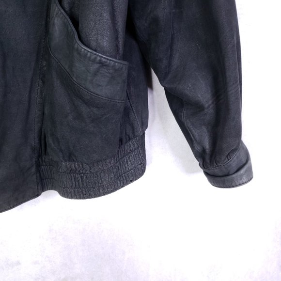 Vtg Luis Alvear "Brass Plum" Womens L Black Leather Bomber Jacket Full Zip Front - Picture 5 of 9